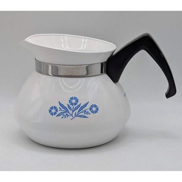 Vintage Corning Ware Blue Cornflower 3 Cup Coffee Pot No Lid Replacement White - Picture 4 of 7